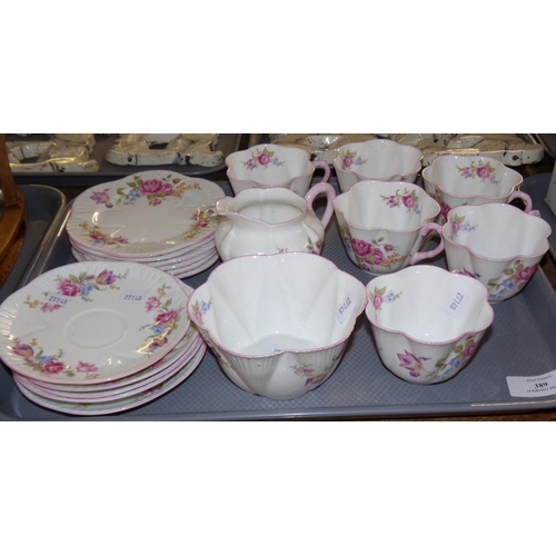 389 - Tray of mid 20th Century Shelley fine bone china part teaware in the 'Dainty' pattern decorated with... 