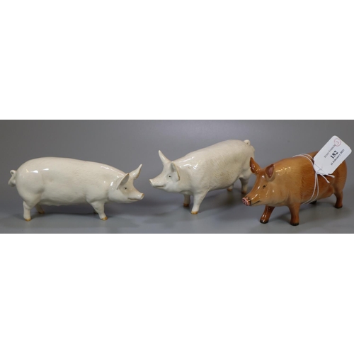 182 - Two Beswick china pigs, to include: 'CH Wall Boy' and 'CH Wall Queen' together with another Royal Do... 