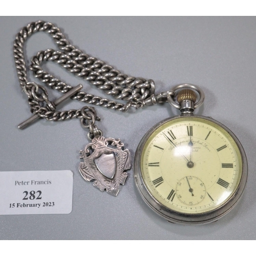 282 - Silver open faced key less lever pocket watch, the Roman face with seconds dial marked 'The Express ... 