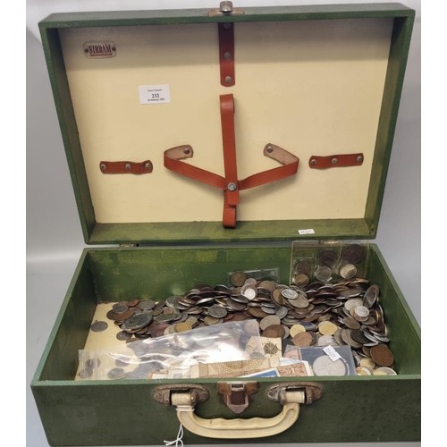 232 - Vintage 'Sirram' picnic hamper, box only, the interior revealing assorted GB and other coinage, bank... 