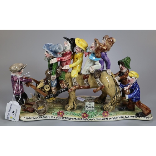 158 - Ceramic Widdecombe pottery Will Young figure group 'Widdecombe Fair' depicting a horse with five rid... 