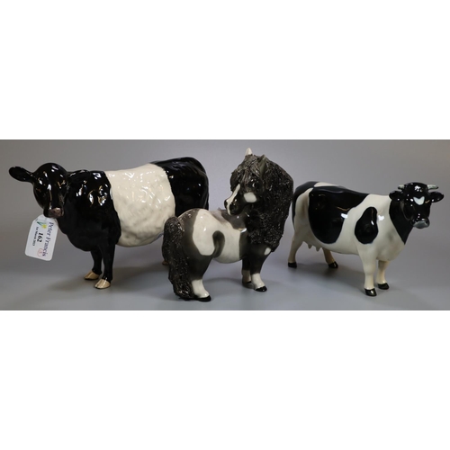 162 - Two Beswick black and white cows; one Friesian marked C.H Claybury Leegwater and a Belted Galloway c... 