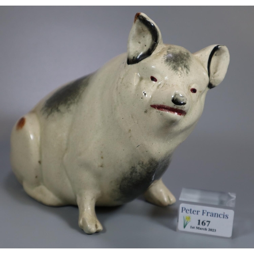 167 - Pottery probably Staffordshire pig money box. 
(B.P. 21% + VAT)