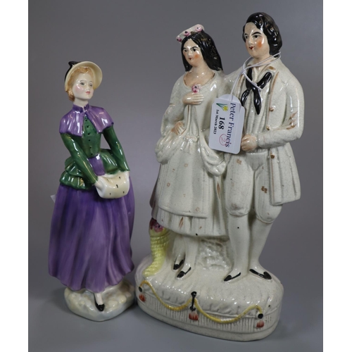 168 - Flatback Staffordshire figurine of a courting couple, together with a Royal Doulton figurine 'Floren... 