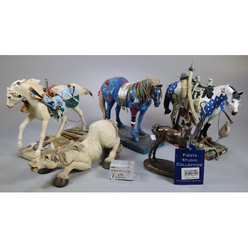 173 - Five models of horses: three by Westland Gift Ware The Trail of Painted Ponies; Blue Medicine, Sacre... 