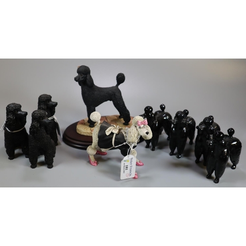 181 - Collection of modern Beswick china and other composition  Poodle dogs.  Four black Beswick and five ... 