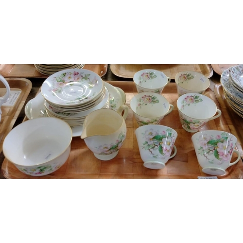 320 - Tray of Royal Doulton 'Apple Blossom' design English bone china teaware to include: teacups and sauc... 