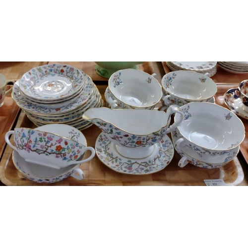 321 - Copeland Spode English china 'Shanghai' design items to include: two handled soup bowls with stands,... 