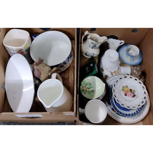 338 - Two boxes of assorted items, to include: metal and enamel ceiling light shade, Orla Kiely canister, ... 