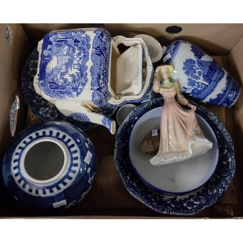 341 - Box of china, to include: Francesca Call china 'Jessica' by J Price figurine, two Poole pottery anim... 