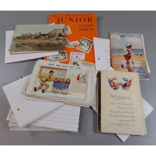 58 - Postcards selection with topographical, greetings, humorous etc.  together with small junior album o... 