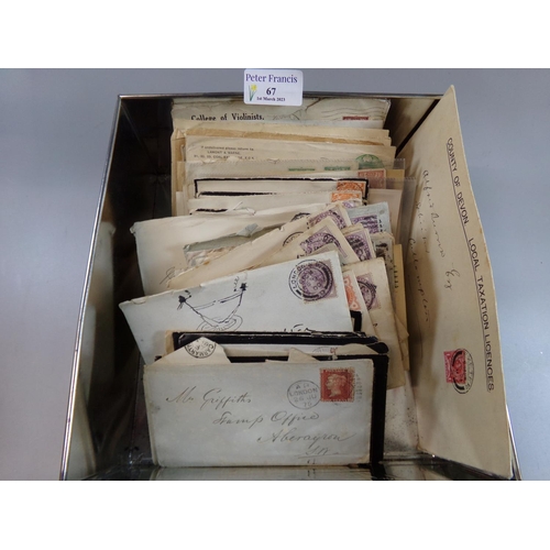 67 - Great Britain selection of old envelopes bearing stamps from Queen Victoria penny reds through to Ki... 