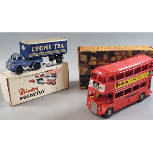 106 - London Transport plastic Double Decker Bus model, Made in Great Britain, in original box, together w... 