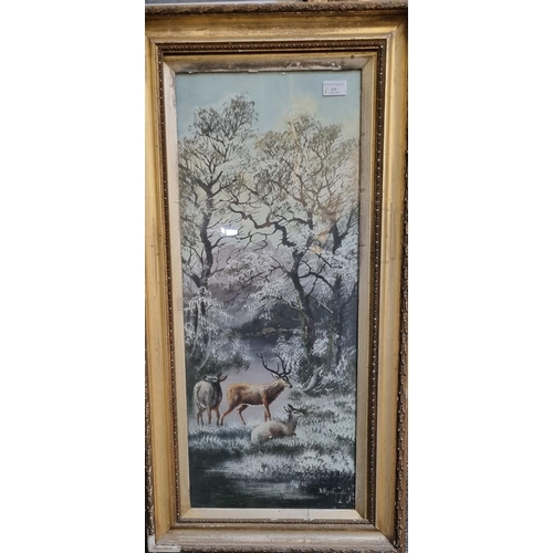 119 - Alfred Worthington (Welsh early 20th century), unusual winter scene with deer in woodland , signed. ... 