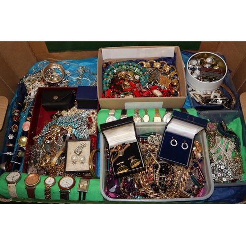 191 - Tray of assorted costume jewellery, to include: dress watches, necklaces, rings, beads, bracelets et... 