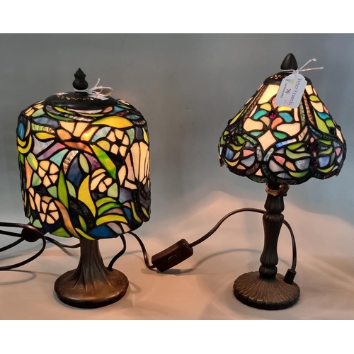 70 - Two small modern Tiffany style table lamps with leaded glass shades.  32cm high approx.  (2)  (B.P. ... 