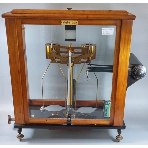 73 - Oertling glazed laboratory chemical spring balance.  47(h)x42(w)cm approx.  (B.P. 21% + VAT)