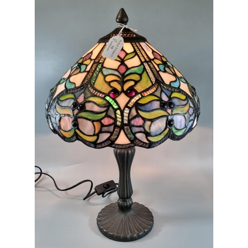 75 - Large Tiffany style table lamp with leaded glass shade.  48cm high approx.  (B.P. 21% + VAT)