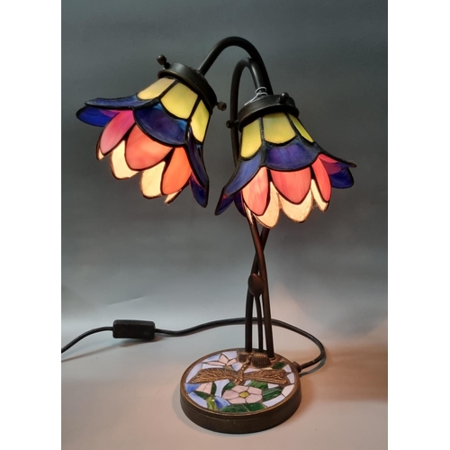 77 - Art Nouveau style twin stem table lamp of flowerhead design.  43cm high approx.  (B.P. 21% + VAT)