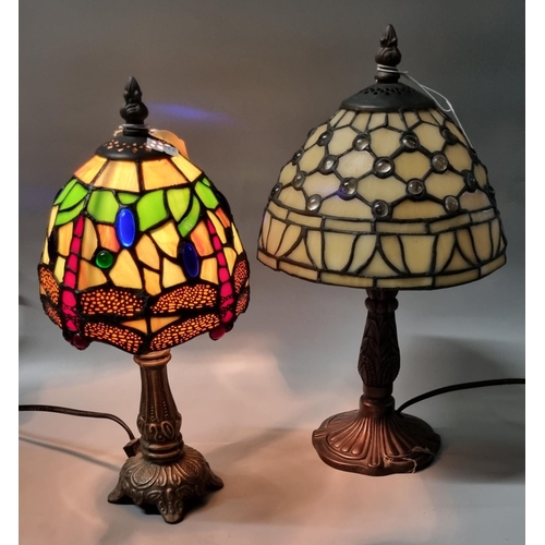 78 - Two small Tiffany style mushroom shaped table lamps with leaded shades.  37cm high approx.  (2)  (B.... 