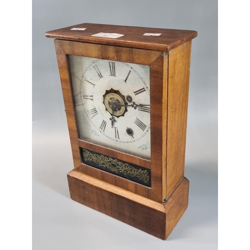 84 - American two train walnut cased mantle clock.  31cm high approx.  (B.P. 21% + VAT)