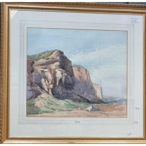 123 - Frank Baker (British 1873-1941), cliff formations on a coastline, signed.  Watercolours.  37x43cm ap... 