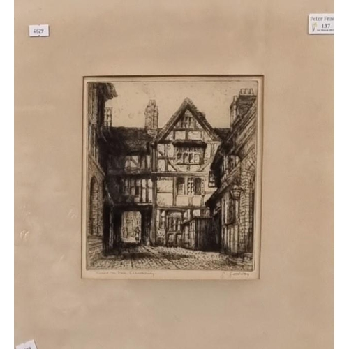 137 - S Goodway, 'Unicorn Inn, Shrewsbury', signed in pencil by the artist.  Uncoloured etching.  21x19cm ... 