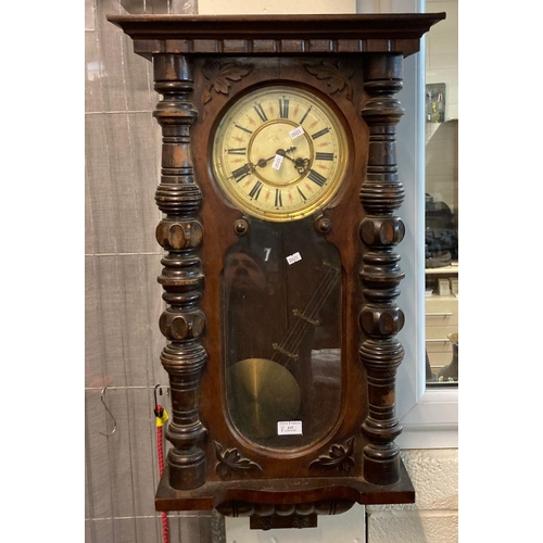 435 - Early 20th century walnut two train enameled faced Vienna type wall clock.  (B.P. 21% + VAT)