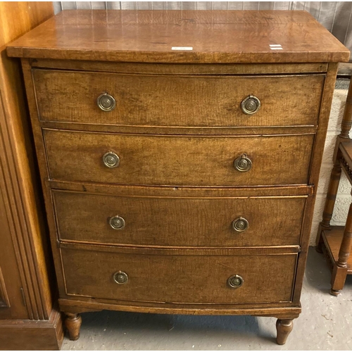 438 - 19th century oak bow front chest of four drawers on baluster turned legs.  64x45x82cm approx.  (B.P.... 