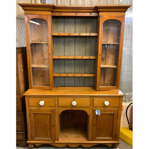 443 - Late Victorian pale oak two stage cabinet back Welsh farmhouse dog kennel dresser.  (B.P. 21% + VAT)