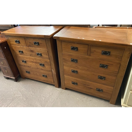 452 - Pair of modern oak straight front chest of two short and three long drawers on stile feet. 92x44x98c... 