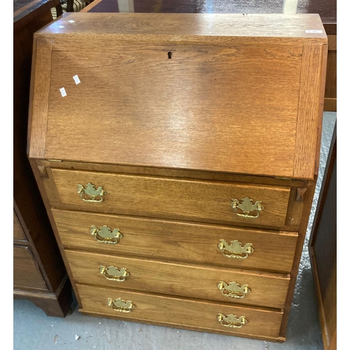 455 - 20th Century pale oak fall front bureau, having four long drawers.  (B.P. 21% + VAT)