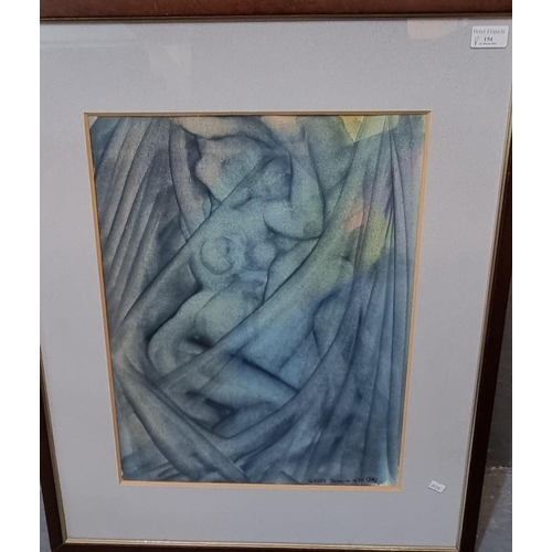 154 - Rayne Robert, stylised nude study, signed dated 1986, watercolours.  51x39cm approx.  Framed and gla... 