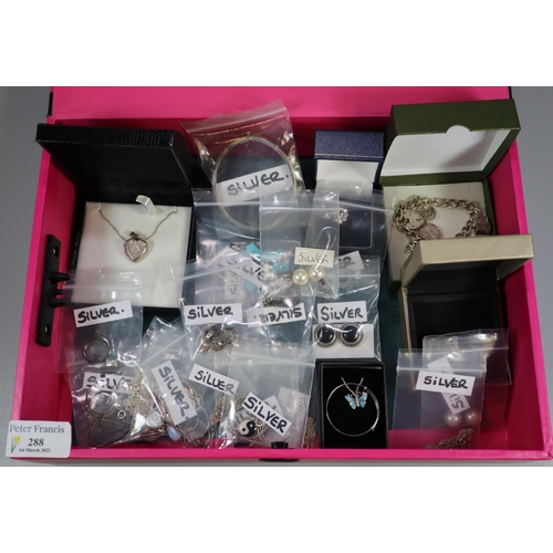 288 - Collection of sterling silver items including: charm bracelet, Tiffany & Co. necklace, locket and ch... 