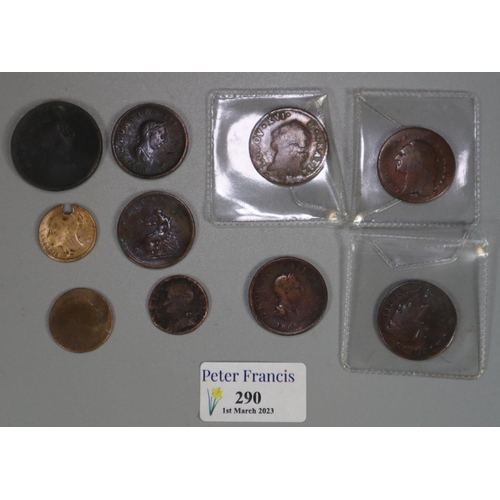 290 - Collection of 18th and 19th century British coins, various together with two French 18th century coi... 