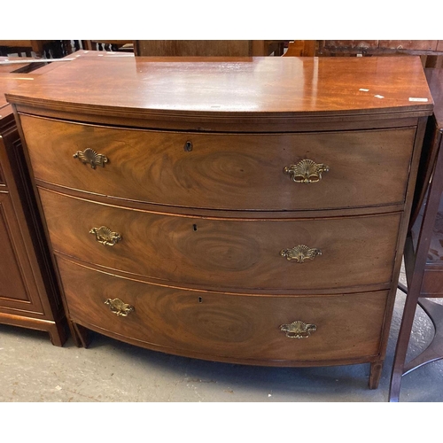 447 - 19th century mahogany bow front chest of three long drawers.  (B.P. 21% + VAT)