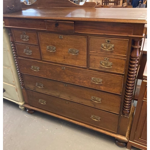 449 - Victorian oak Scotch chest, the moulded top above hatbox drawer flanked either side by two other dra... 