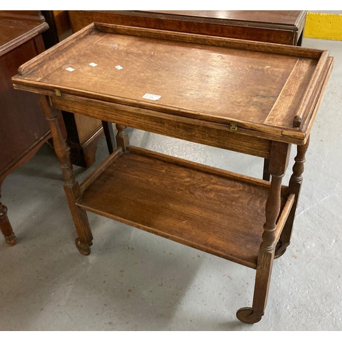 458 - Early 20th century oak fold over two tier trolley/card table on wheels.  (B.P. 21% + VAT)