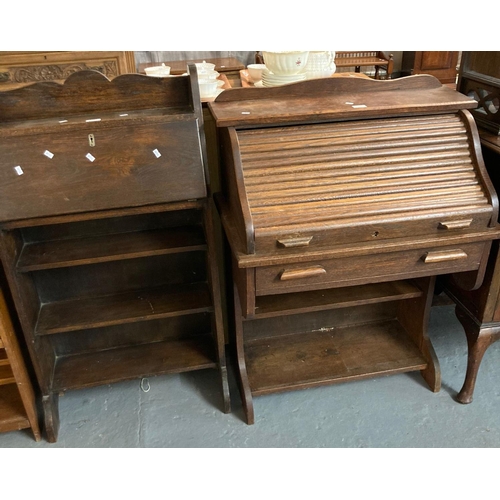 462 - Two early 20th century oak bureaus, one Tambour 'S' roll design, the other of narrow proportion.  (2... 