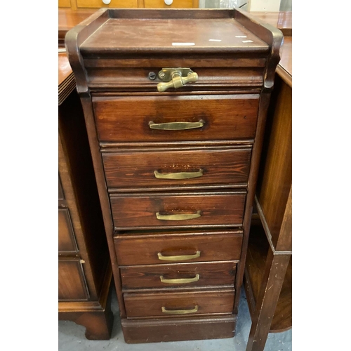 466 - Early 20th century stained pine six drawer filing cabinet with brass handles.  (B.P. 21% + VAT)