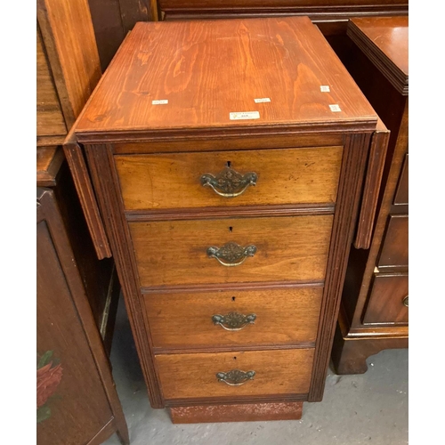 468 - Edwardian pine and mixed woods drop-leaf narrow chest of four drawers, possibly from a desk.  (B.P. ... 