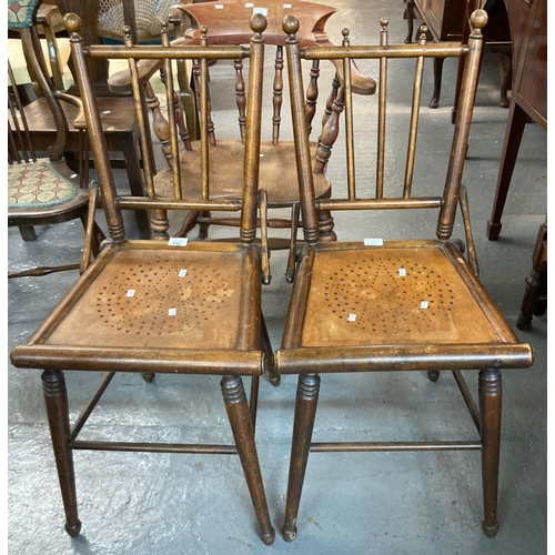 476 - Pair of early 20th century Arts & Crafts design aesthetic taste beech stick backed side chairs with ... 