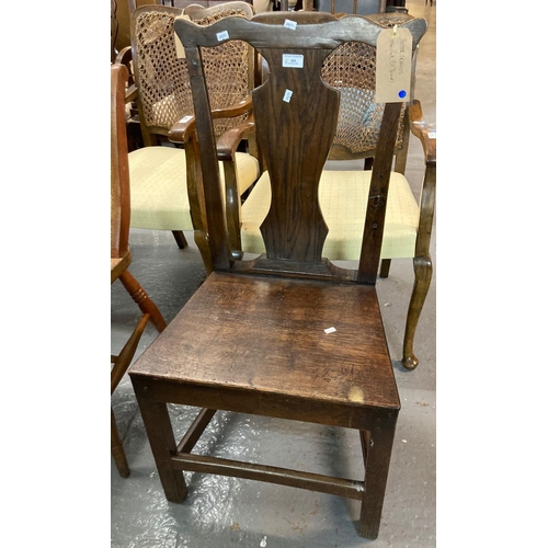 480 - 18th century oak splat backed dining chair on solid seat with square legs.  (B.P. 21% + VAT)