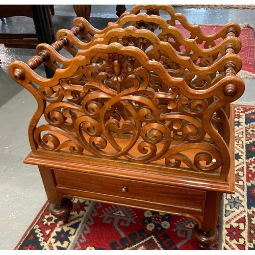 506 - Victorian style mahogany Canterbury with carved ornate sections (modern).  (B.P. 21% + VAT)