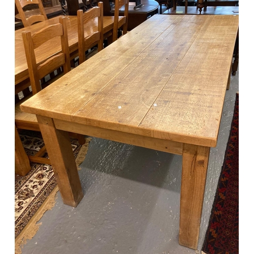 509 - French style pine farmhouse kitchen table standing on square legs.  213x90x79cm approx.  (B.P. 21% +... 