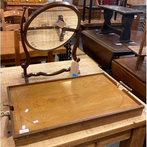 511 - 19th century mahogany framed oval toilet/bedroom swing mirror on stand together with an Edwardian ma... 