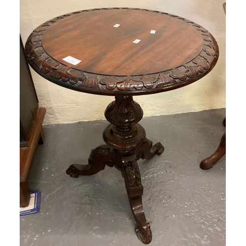 514 - Victorian design mahogany lamp table, the circular moulded and carved top above an ornately carved p... 