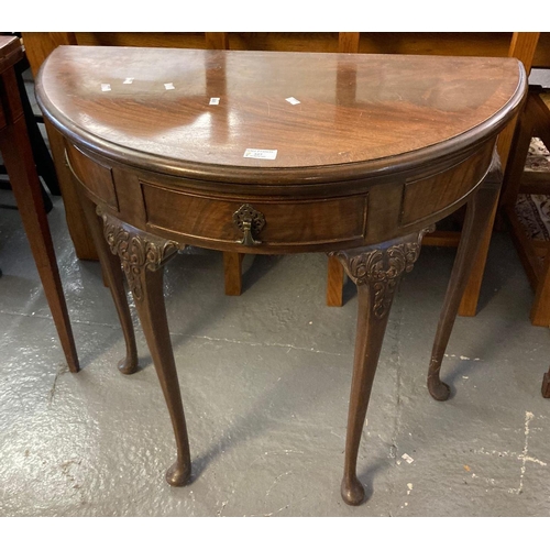 527 - Early 20th century mahogany Demilune single drawer side table on cabriole legs and pad feet.   (B.P.... 