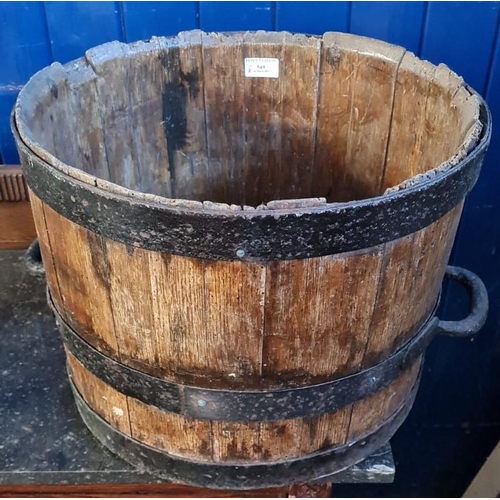 549 - 19th century coopered two handled barrel/bushel.  41cm diameter approx.  (B.P. 21% + VAT)