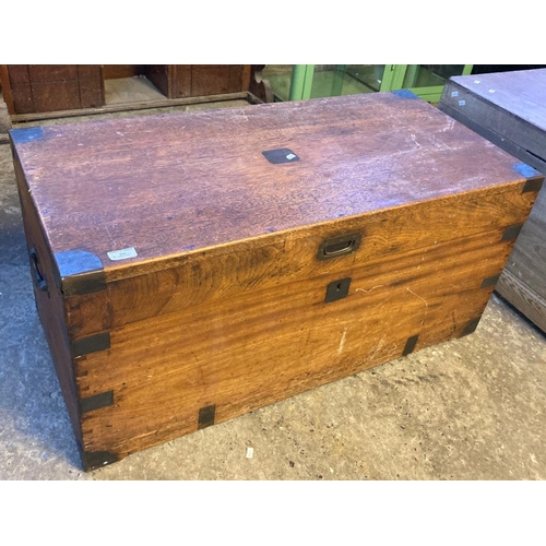 569 - Metal bound Camphor wood trunk with recessed handle.  100cm wide approx.  (B.P. 21% + VAT)